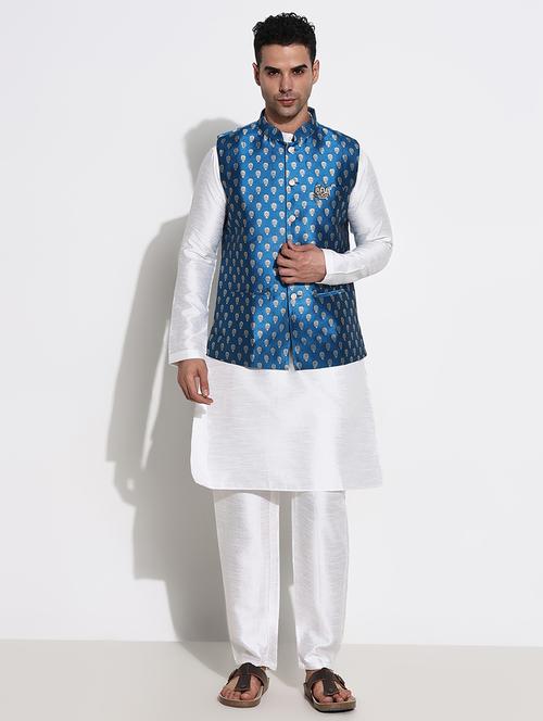 men solid kurta pyjama with jacket ethnic wear set - 21661394 - Very Small Image - 1