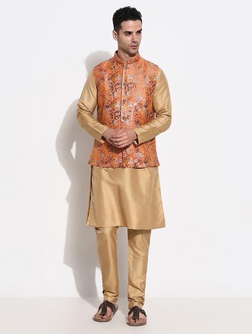 men solid kurta pyjama with jacket ethnic wear set - 21661396 - Very Small Image - 1