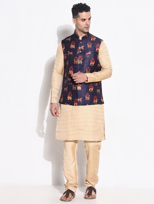 men solid kurta pyjama with jacket ethnic wear set - 21661398 - Very Small Image - 1