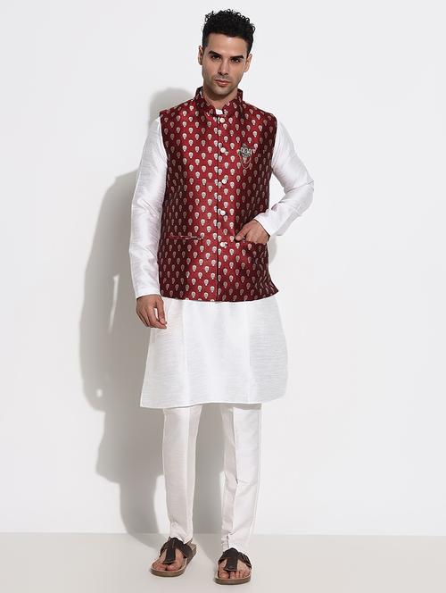 men solid kurta pyjama with jacket ethnic wear set - 21661400 - Very Small Image - 1