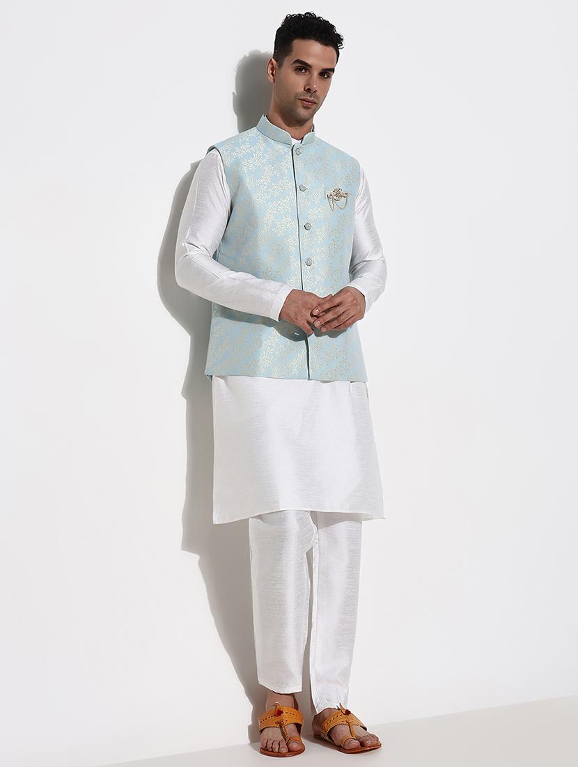 men solid kurta pyjama with jacket ethnic wear set - 21661404 - Zoom Image - 1