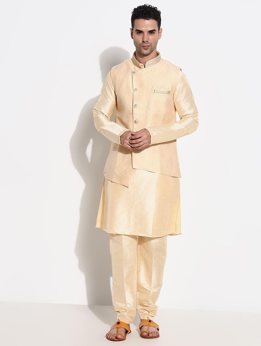 men solid kurta pyjama with jacket ethnic wear set - 21661405 - Standard Image - 0
