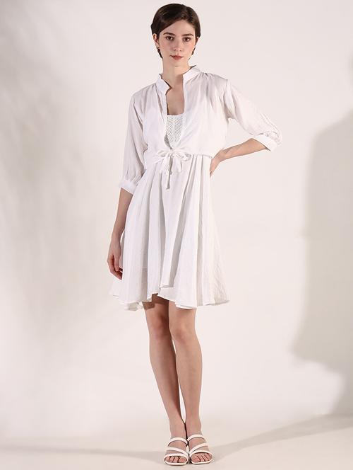 women white solid fit & flare dress with shrug - 21661474 - Very Small Image - 1