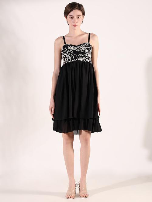 women solid soulder strap neck fit & flare dress - 21661476 - Very Small Image - 1