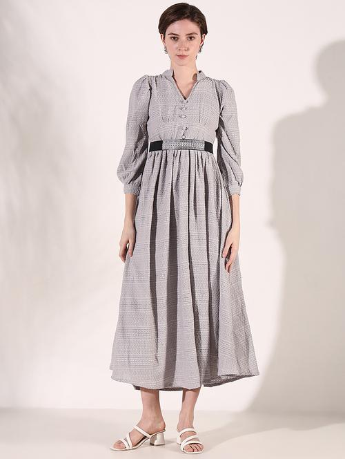 women grey self design fit & flare dress - 21661486 - Very Small Image - 1