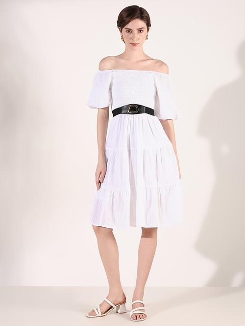 women white solid off-shoulder neck tiered dress - 21661491 - Very Small Image - 1