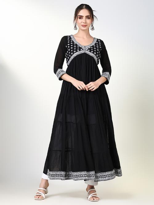women black embroidered tiered kurta - 21661534 - Very Small Image - 1