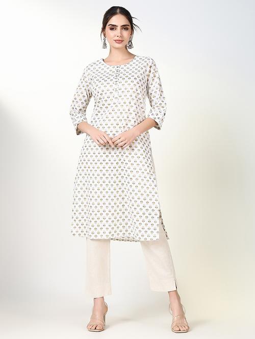 women printed roll up sleeve straight kurta - 21661546 - Very Small Image - 1