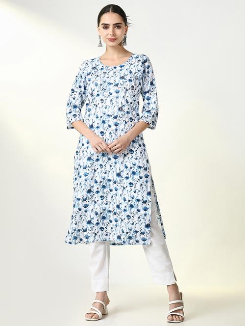women floral printed three quarter sleeve straight kurta - 21661557 - Very Small Image - 1