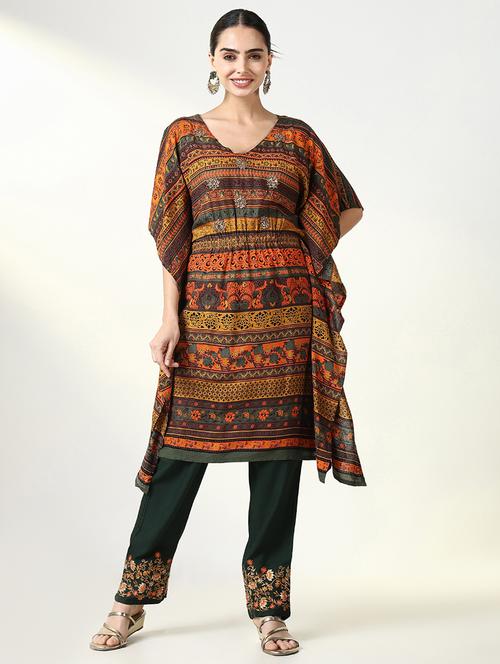 women printed kimono sleeve kaftan set - 21661576 - Very Small Image - 1
