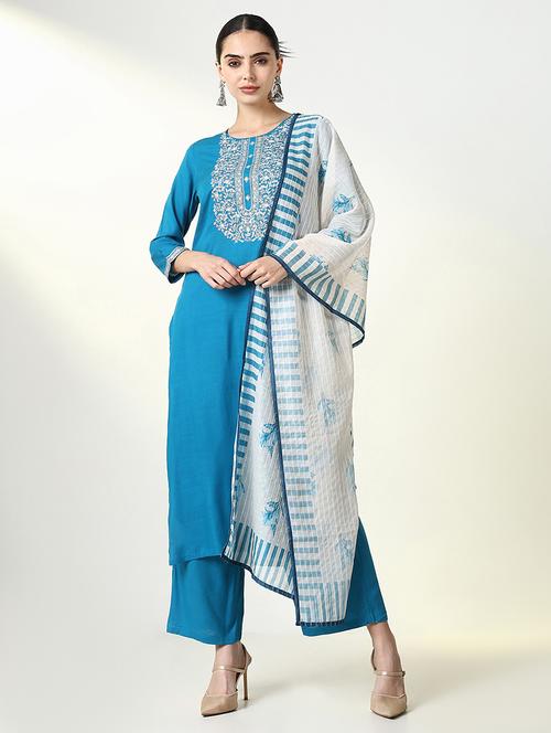 Women Embroidered Kurta Palazzo Set With Dupatta - 21661597 - Very Small Image - 1