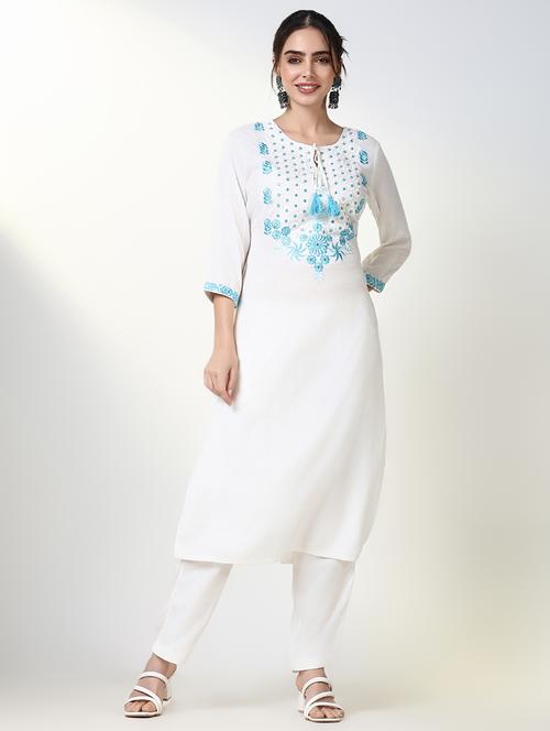 women white embroidered kurta pant se - 21661598 - Very Small Image - 1