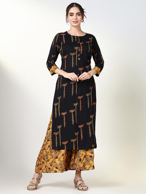women black printed kurta palazzo set - 21661600 - Very Small Image - 1