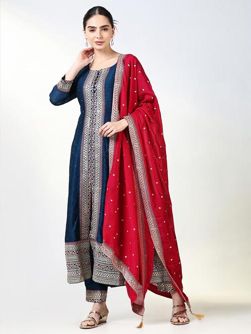 women three quarter sleeve kurta pant with dupatta set - 21661609 - Very Small Image - 1