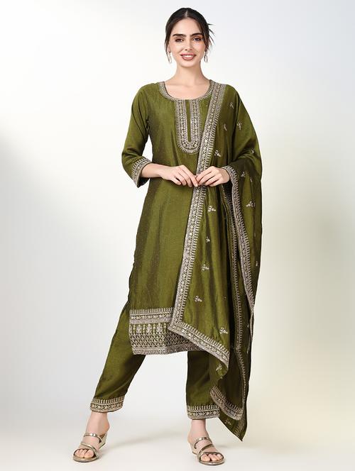 women three quarter sleeve kurta pant with dupatta set - 21661610 - Very Small Image - 1