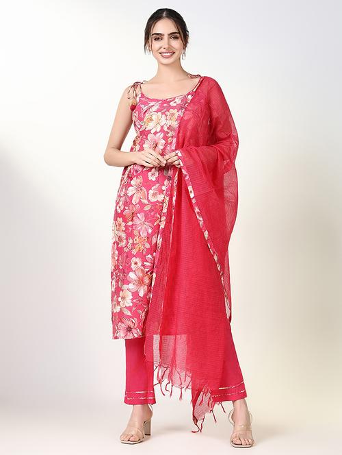 women pink sleeveless kurta pant with dupatta set - 21661647 - Very Small Image - 1