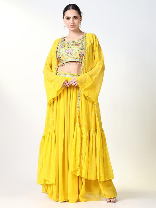 women yellow embroidered fusion set - 21661663 - Very Small Image - 1
