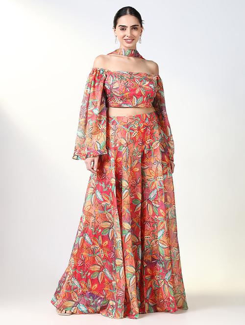 women floral top & palazzo with dupatta fusion set - 21661664 - Very Small Image - 1