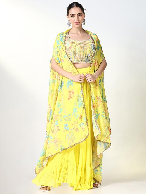 women yellow floral printed fusion set - 21661689 - Very Small Image - 1