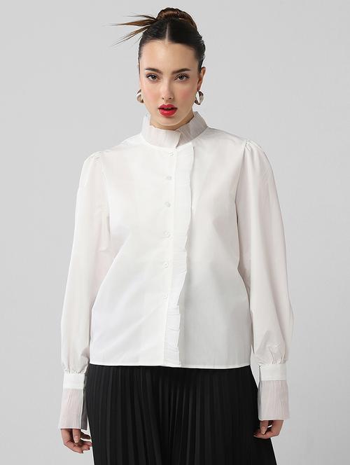 women puff sleeves solid regular shirt - 21661700 - Very Small Image - 1
