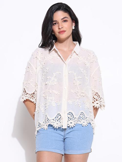 cream cotton oversized shirt - 21661718 - Very Small Image - 1