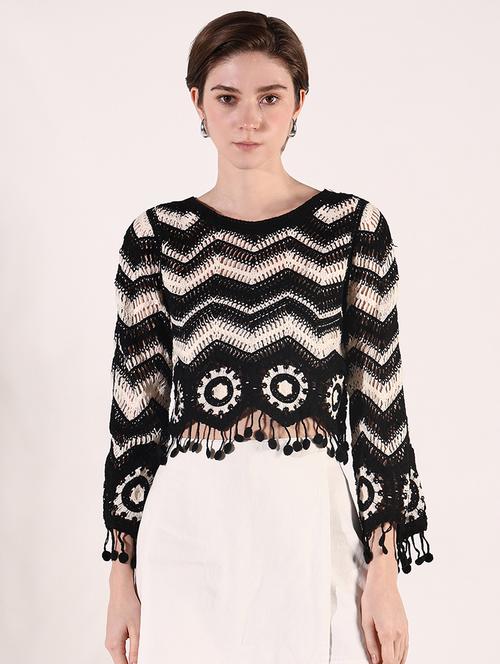 women crochet detailed long sleeves crop top - 21661749 - Very Small Image - 1