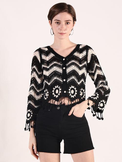 women crochet detailed long sleeves crop top - 21661751 - Very Small Image - 1