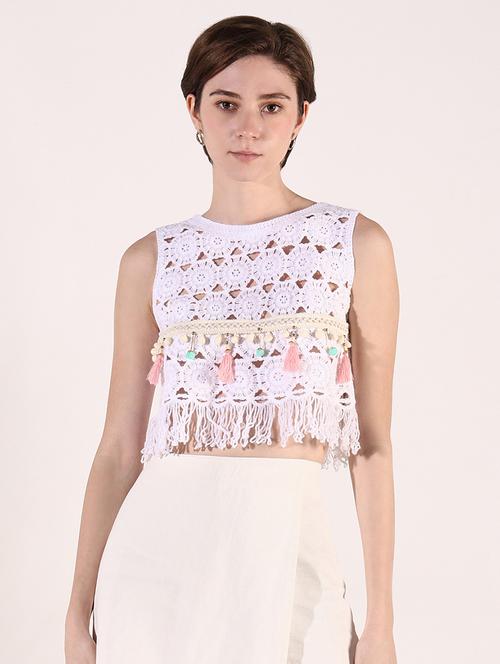women crochet detailed long sleeves crop top - 21661754 - Very Small Image - 1