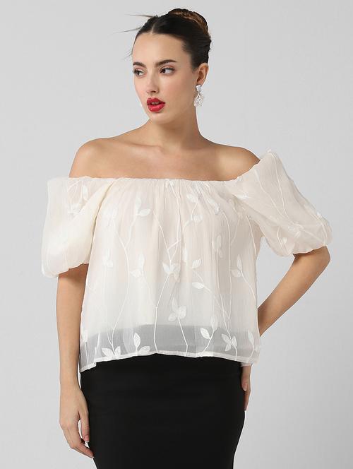 women self designed off shoulder regular top - 21661788 - Very Small Image - 1