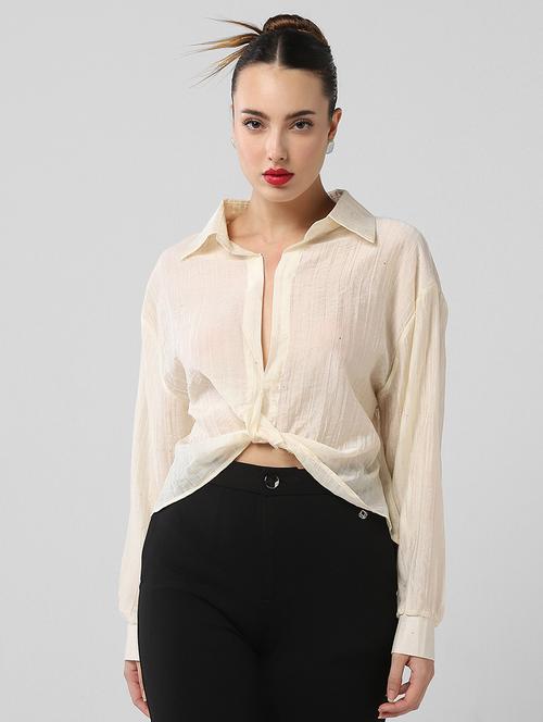 women solid collared long sleeves shirt top - 21661791 - Very Small Image - 1