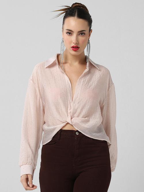 women solid collared long sleeves shirt top - 21661792 - Very Small Image - 1