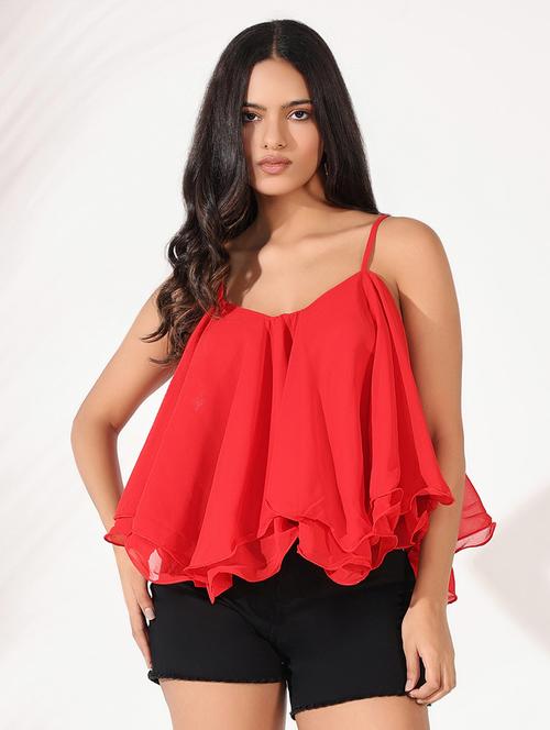 women solid shoulder strap flared top - 21661831 - Very Small Image - 1