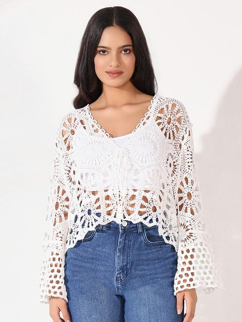 women crochet detailed crop top - 21661839 - Very Small Image - 1