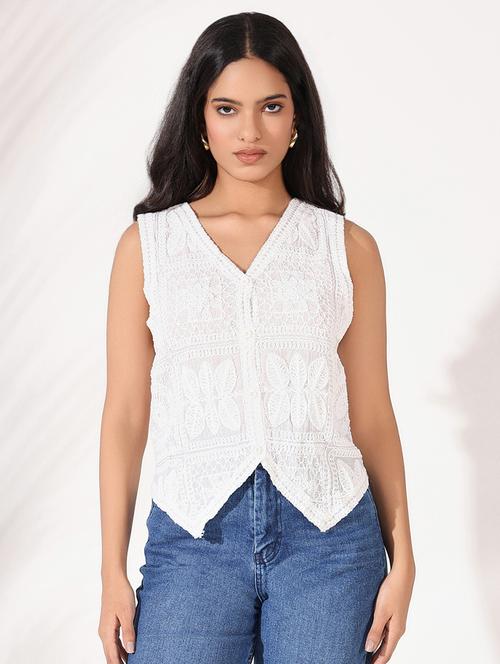 women crochet detailed vest top - 21661842 - Very Small Image - 1