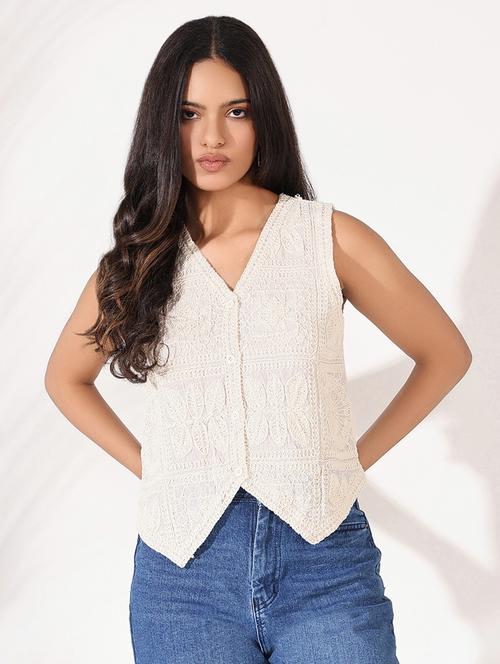 women crochet detailed vest top - 21661843 - Very Small Image - 1