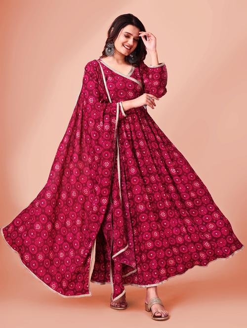 women maroon bandhani print kurta dupatta set - 21662521 - Very Small Image - 1
