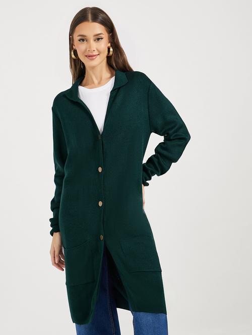 women solid long sleeves long cardigan - 21662660 - Very Small Image - 1
