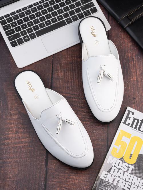 men white solid slip on mules - 21662709 - Very Small Image - 1