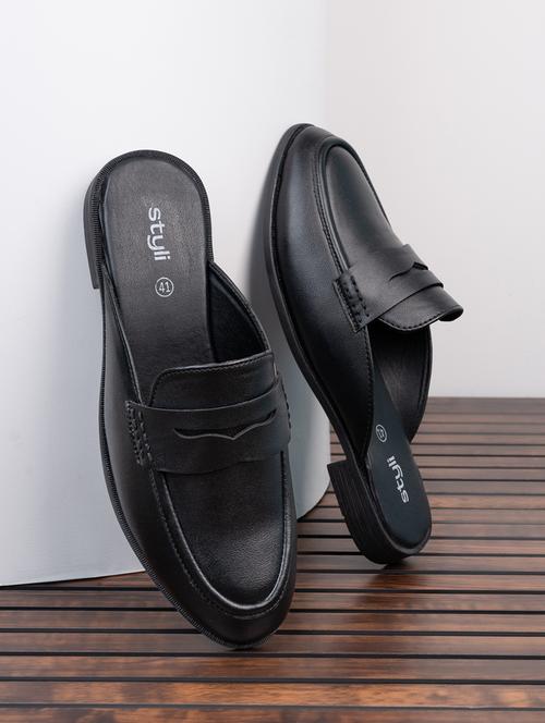 men black solid slip on mules - 21662711 - Very Small Image - 1