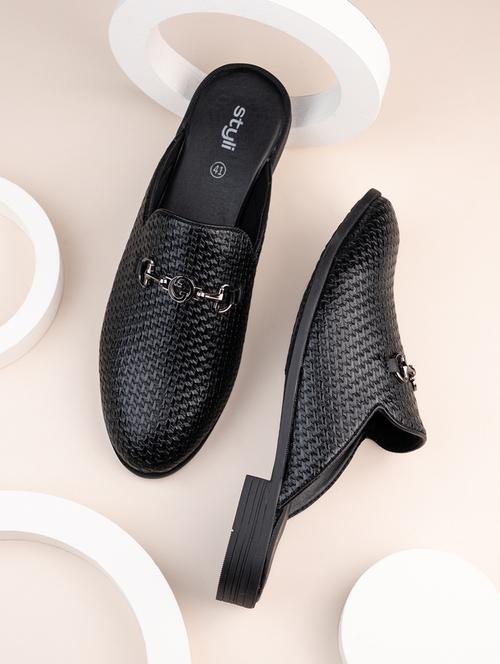 men black solid slip on mules - 21662713 - Very Small Image - 1