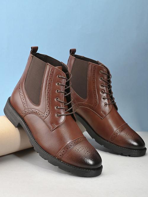 men brown solid lace up boots - 21662726 - Very Small Image - 1