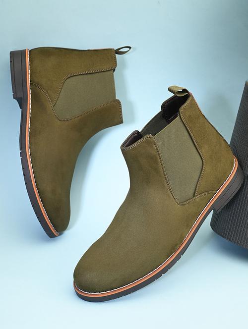 men olive solid high ankle boots - 21662728 - Very Small Image - 1