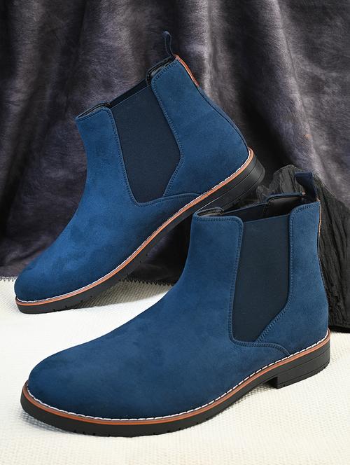 men blue solid high ankle boots - 21662742 - Very Small Image - 1