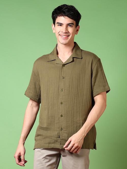 men solid cuban collared casual shirt - 21662774 - Very Small Image - 1