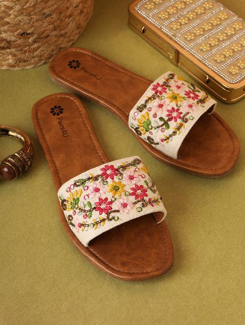 women embroidered slip on flat sandal - 21662974 - Very Small Image - 1