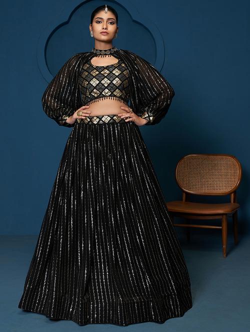 women black georgette sequins work lehenga with designer blouse for women - 21663482 - Very Small Image - 1