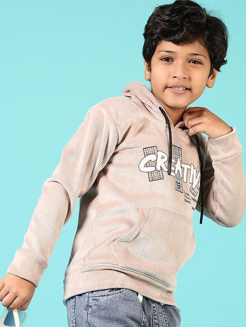 boys beige front print hooded sweatshirt - 21663754 - Very Small Image - 1
