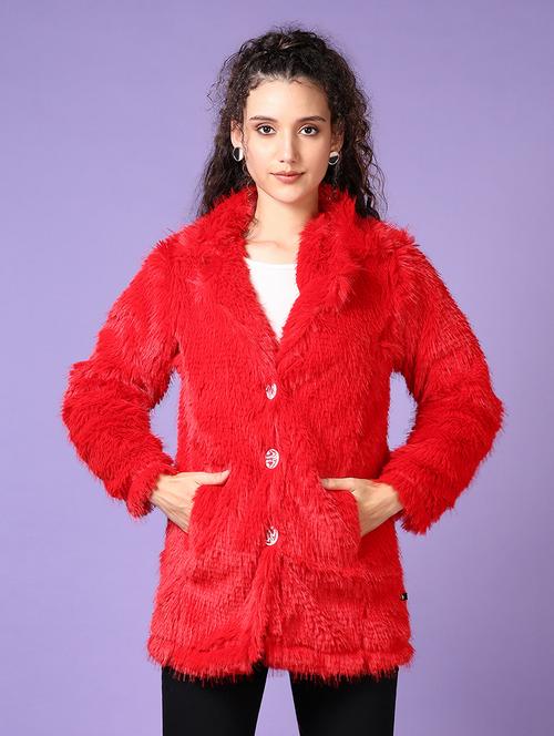 women long sleeves solid fur coat - 21663808 - Very Small Image - 1