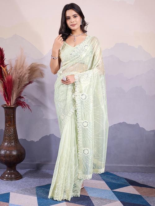 women green sequined saree with blouse - 21663941 - Very Small Image - 1