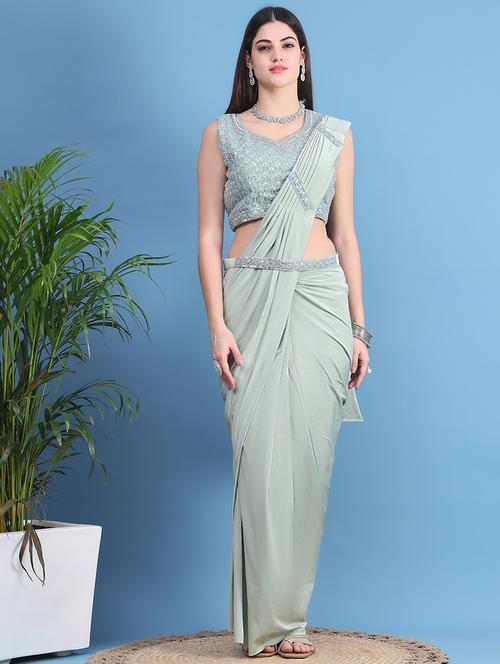 women neo mint solid ready to wear saree - 21664243 - Very Small Image - 1